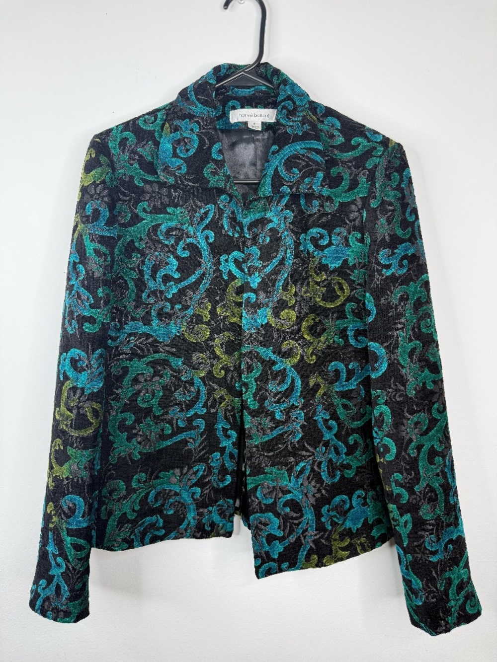 Vintage Harve Benard Floral Tapestry Blazer Black Blue Green Women's Size 10